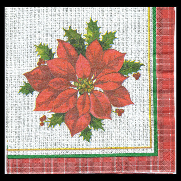 Burlap Poinsettia High Count Luncheon Napkins